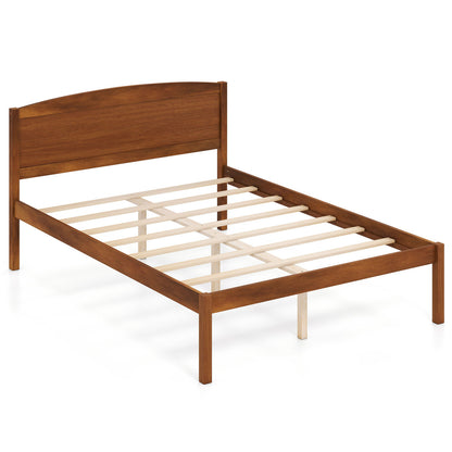 Full Size Wooden Platform Bed Frame with Curved Headboard-Walnut