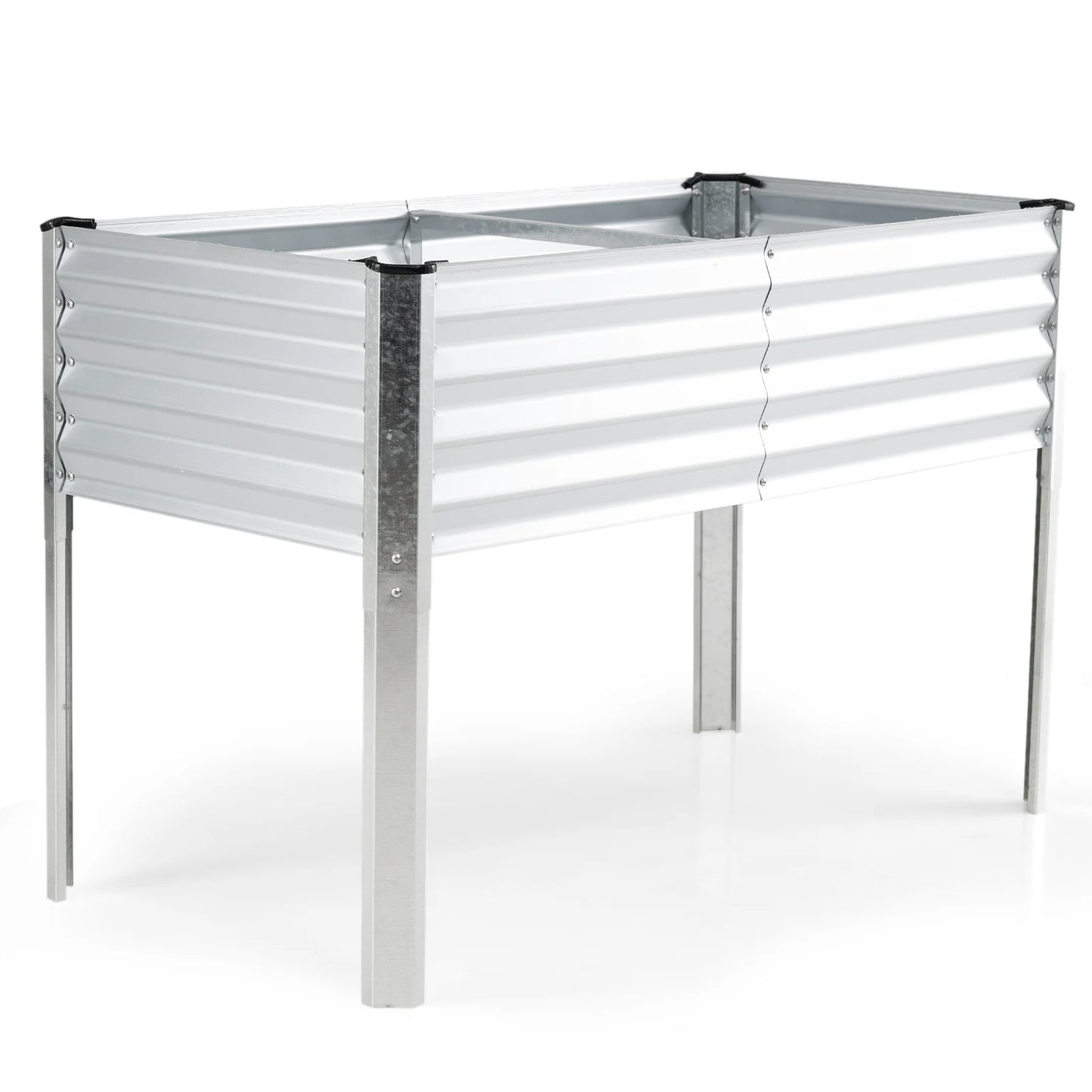 Galvanized metal raised garden bed with legs, 46x24x31 inches, gray outdoor planter box for gardening.
