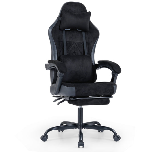 Gaming Chair Height Adjustable Computer Chair with Headrest Lumbar Support Linkage Armrests-Black
