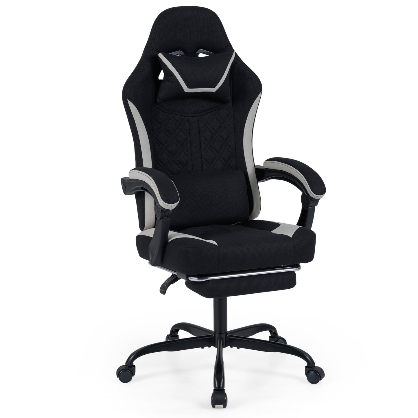 Gaming Chair Height Adjustable Computer Chair with Headrest Footrest & 360° Swivel Seat-Black