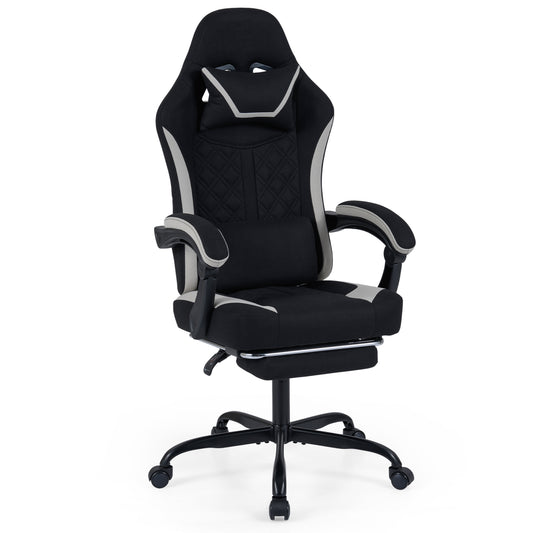 Gaming Chair Height Adjustable Computer Chair with Headrest Footrest & 360° Swivel Seat-Black