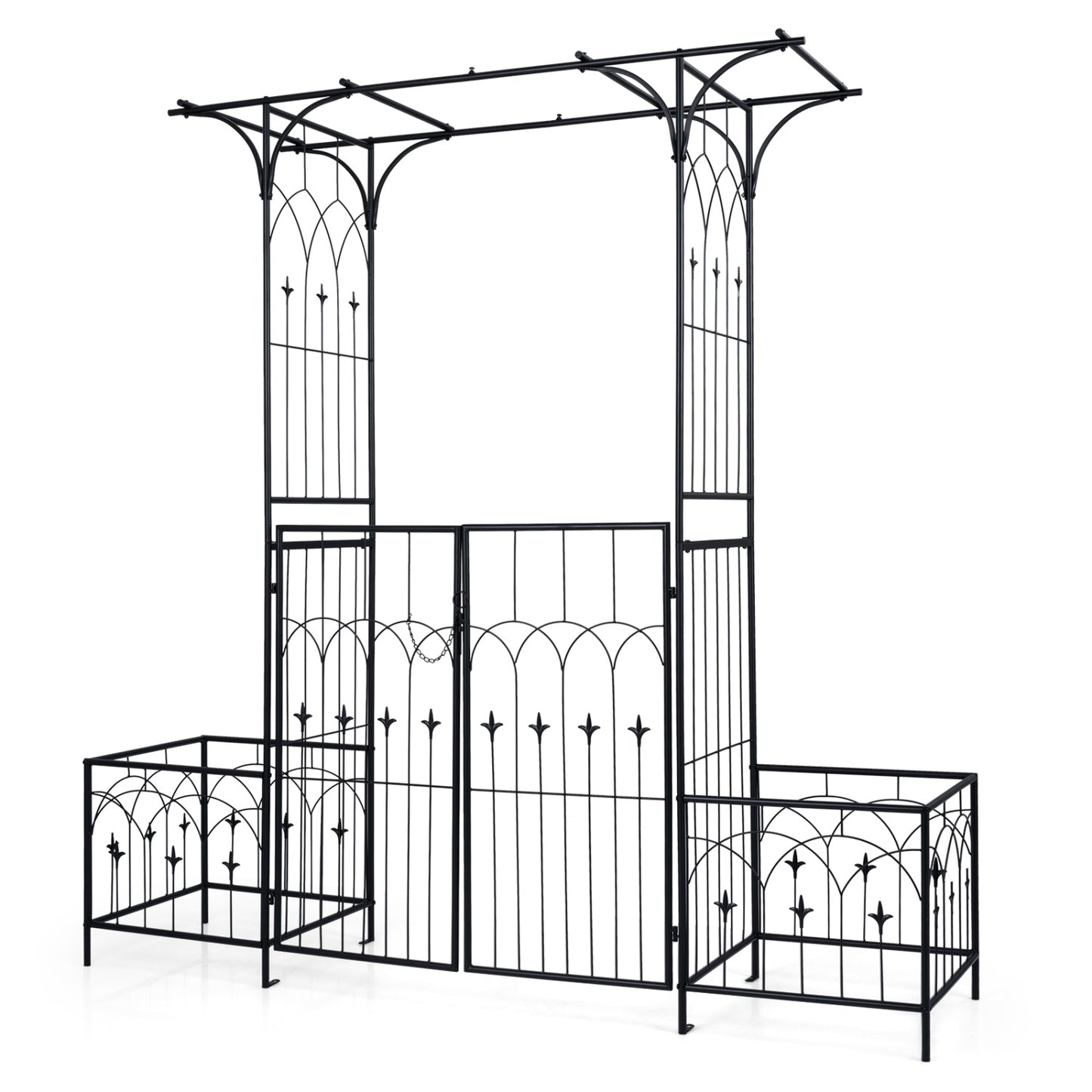 Garden Arbor with Gate and Planter Boxes Heavy Duty Metal Arch with Side Trellis