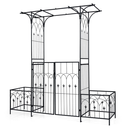 Garden Arbor with Gate and Planter Boxes Heavy Duty Metal Arch with Side Trellis