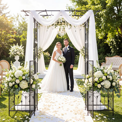 Garden Arbor with Gate and Planter Boxes Heavy Duty Metal Arch with Side Trellis
