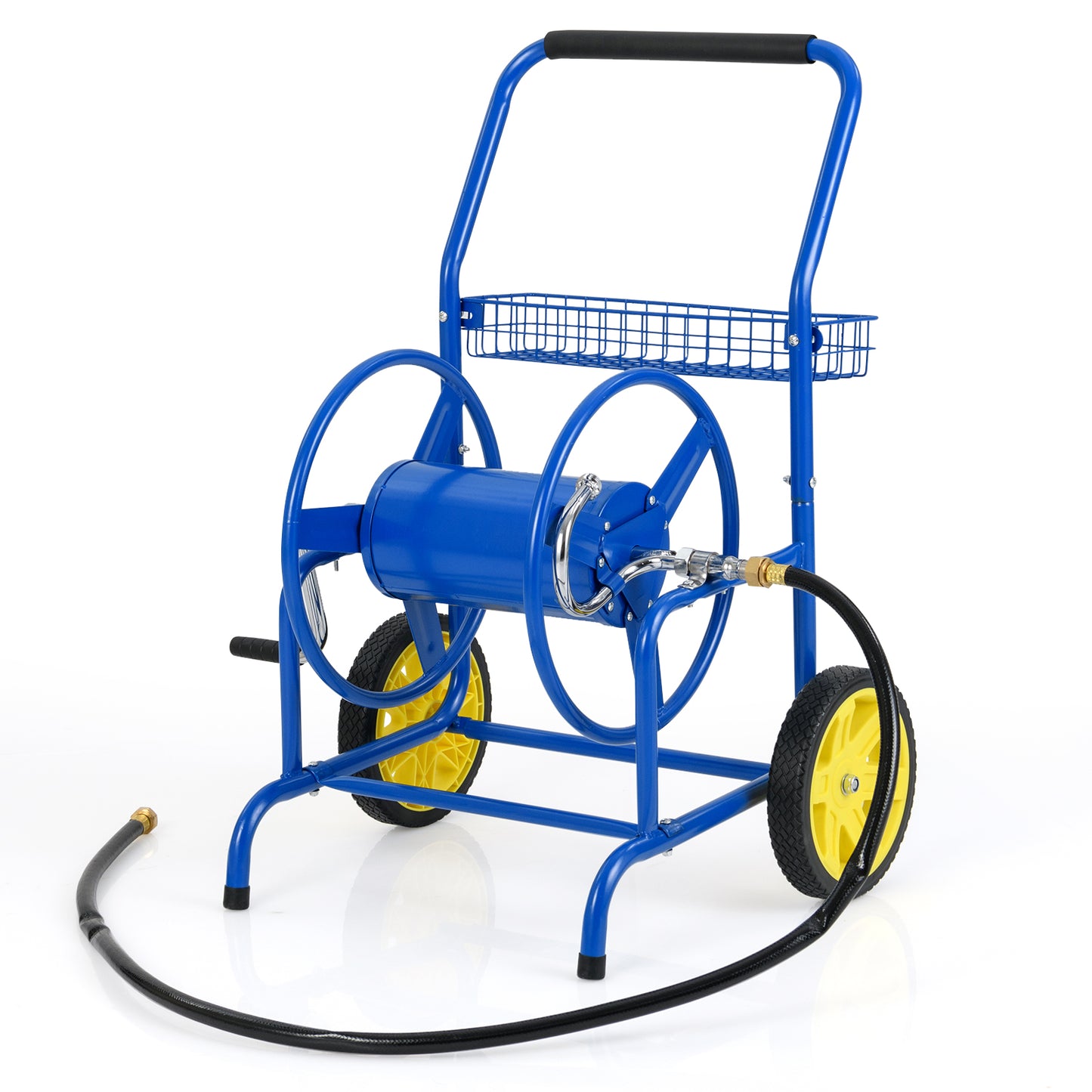 Garden Hose Reel Cart with 2 Wheels and Storage Basket-Blue