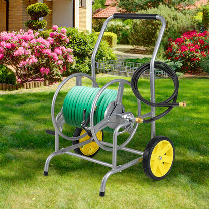 Garden Hose Reel Cart with 2 Wheels and Storage Basket-Blue