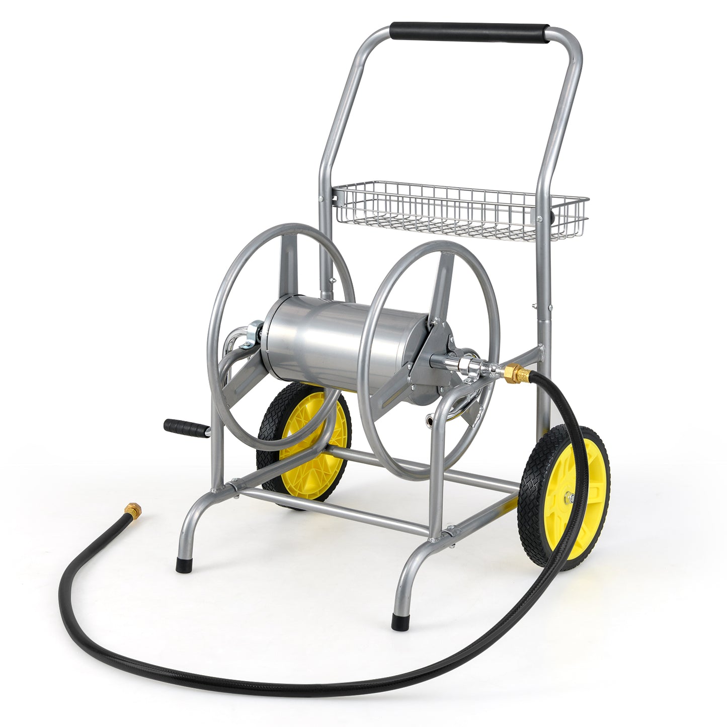 Garden Hose Reel Cart with 2 Wheels and Storage Basket-Blue
