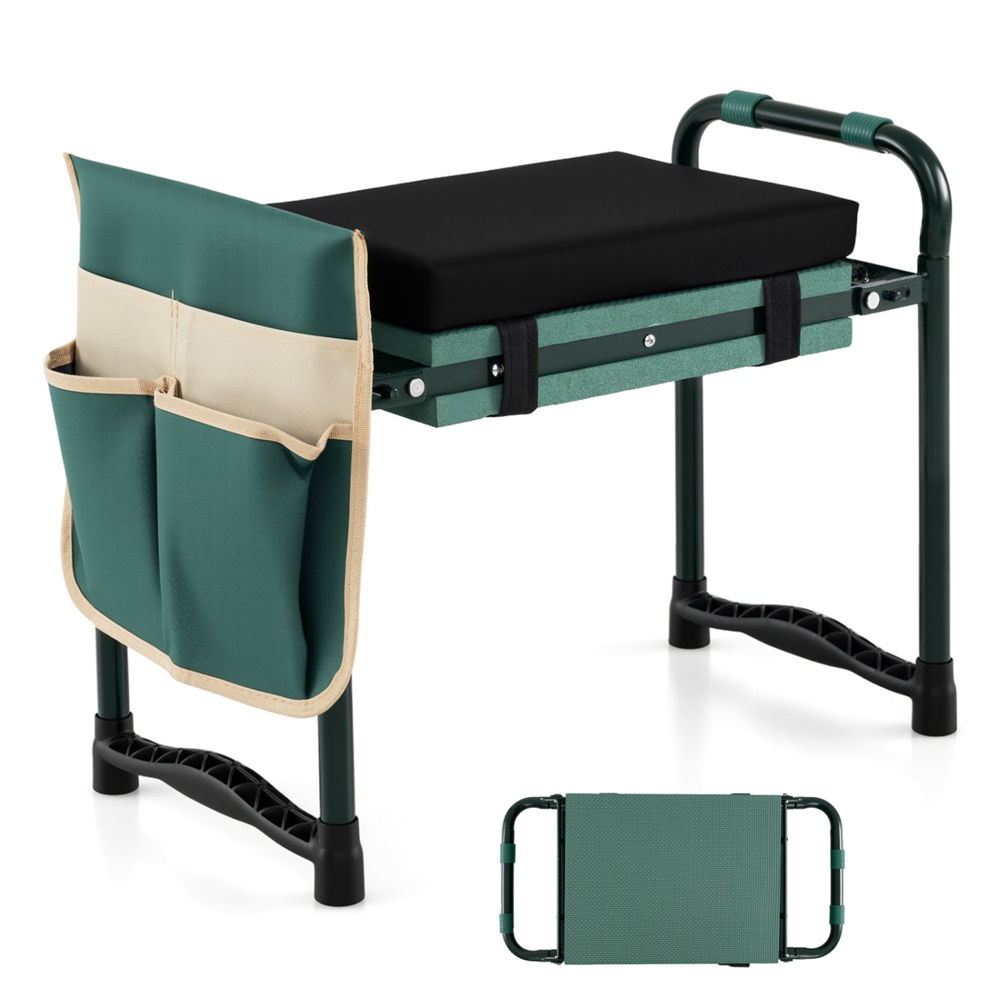 Garden Kneeler and Seat Foldable Gardening Stool with Wide EVA Foam Padding-Green