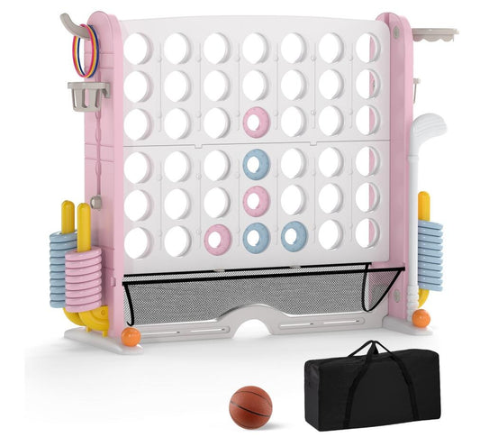 Pink giant 4-in-a-row game set with storage bag, outdoor lawn game for kids and families, by Wilsons Home Store.