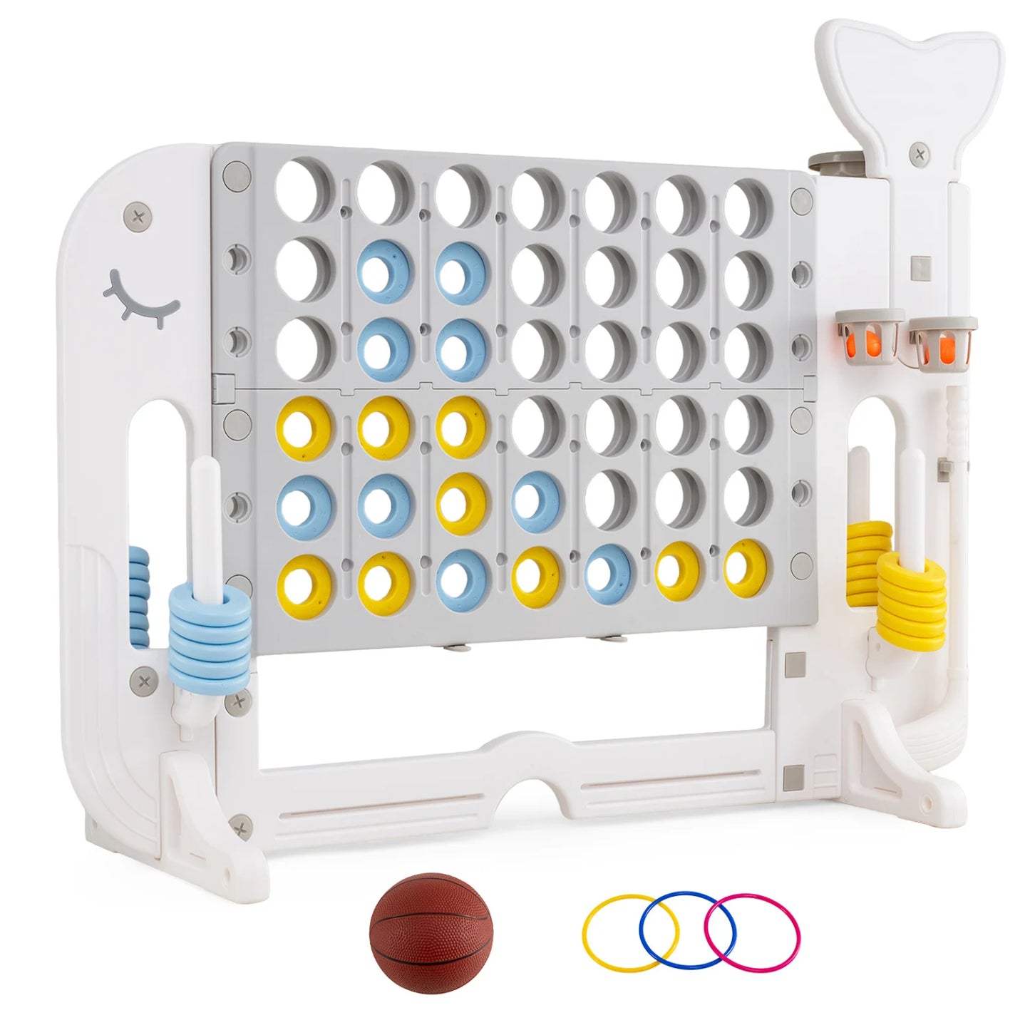 Giant 4-to-Score Game Set Jumbo Connect Four Game with Ring-toss-Blue