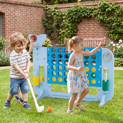 Giant 4-to-Score Game Set Jumbo 4-in-a-Row Game with Ring-toss and Portable Bag-Blue