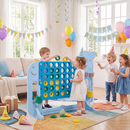 Giant 4-to-Score Game Set Jumbo 4-in-a-Row Game with Ring-toss and Portable Bag-Blue
