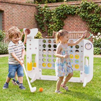 Giant 4-to-Score Game Set Jumbo 4-in-a-Row Game with Ring-toss and Portable Bag-Blue