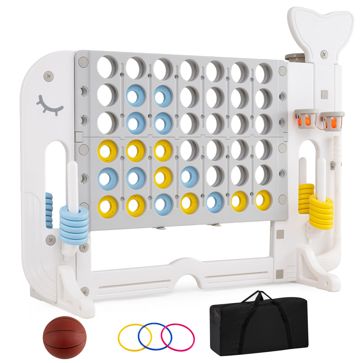 Giant 4-to-Score Game Set Jumbo 4-in-a-Row Game with Ring-toss and Portable Bag-Blue