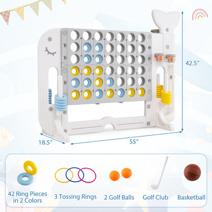 Giant 4-to-Score Game Set Jumbo 4-in-a-Row Game with Ring-toss and Portable Bag-Blue