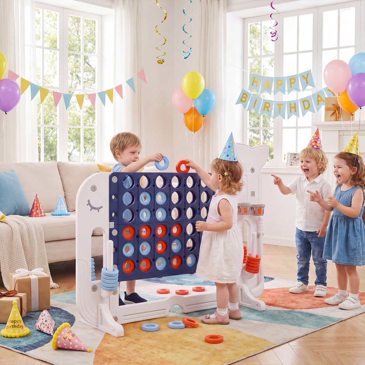 Giant 4-to-Score Game Set Jumbo 4-in-a-Row Game with Ring-toss and Portable Bag-Blue