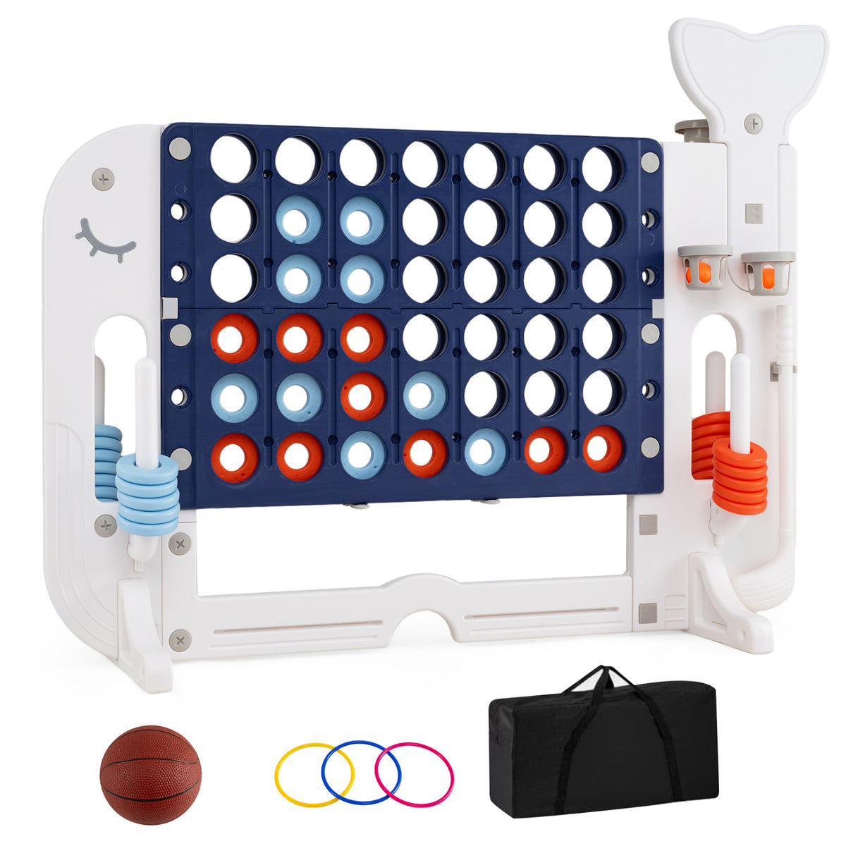 Giant 4-to-Score Game Set Jumbo 4-in-a-Row Game with Ring-toss and Portable Bag-Blue