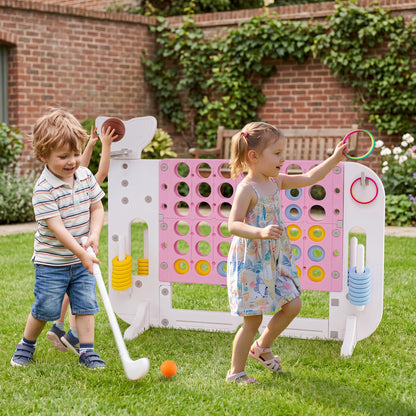 Giant 4-to-Score Game Set Jumbo 4-in-a-Row Game with Ring-toss and Portable Bag-Blue