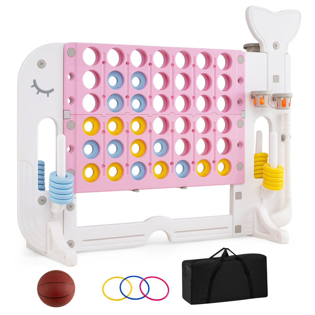 Giant 4-to-Score Game Set Jumbo 4-in-a-Row Game with Ring-toss and Portable Bag-Blue