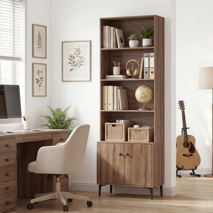 Giantex Bookshelf with Doors and 2 Anti-Tipping Kits for Home Office-Walnut