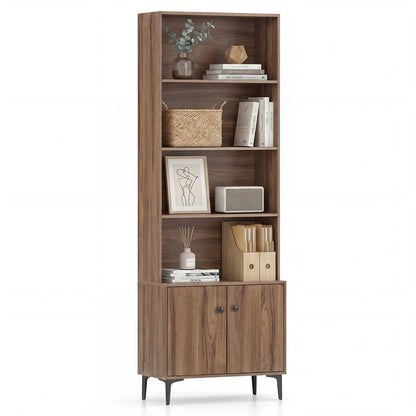 Giantex Bookshelf with Doors and 2 Anti-Tipping Kits for Home Office-Walnut