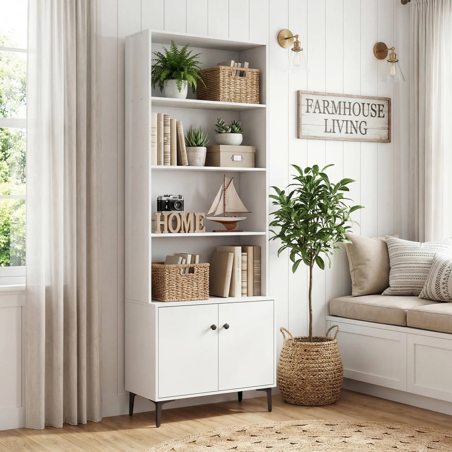 Giantex Bookshelf with Doors and 2 Anti-Tipping Kits for Home Office-Walnut