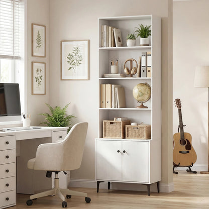 Giantex Bookshelf with Doors and 2 Anti-Tipping Kits for Home Office-Walnut