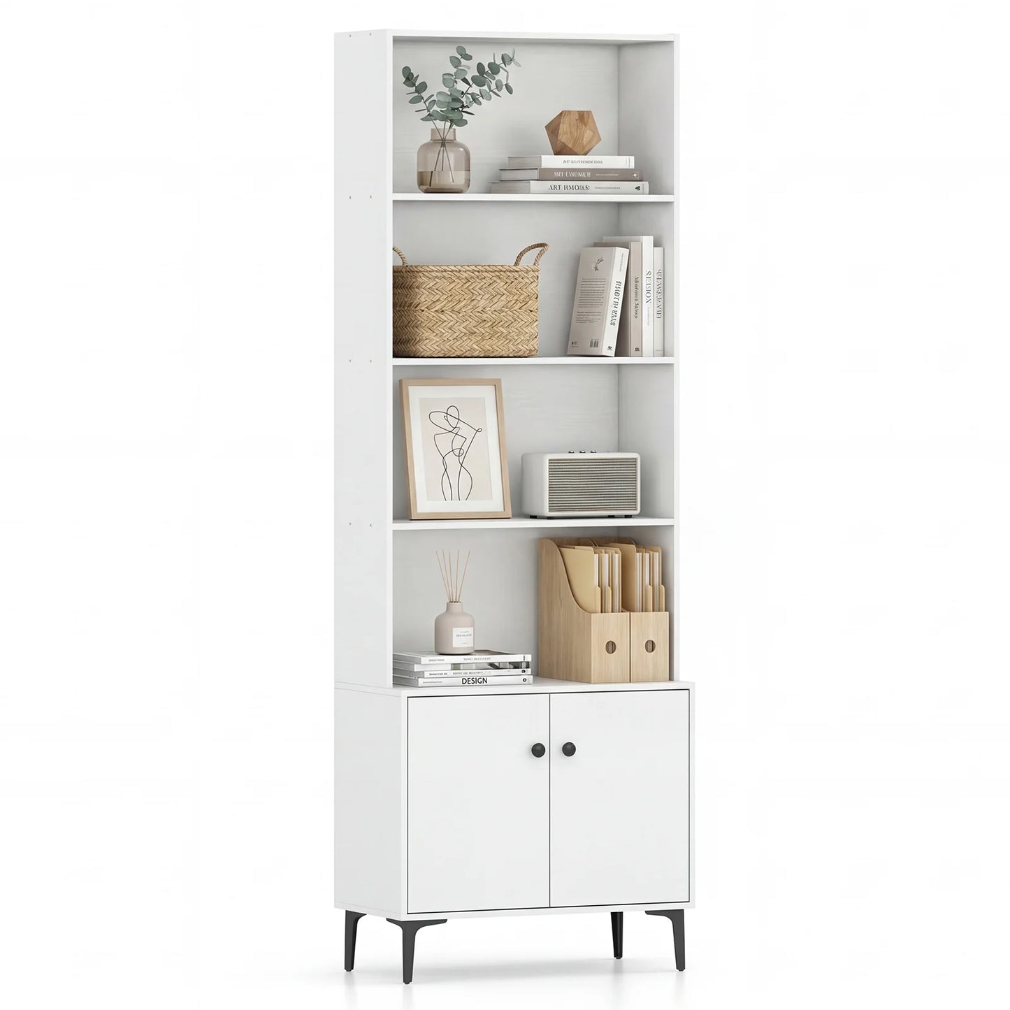 Giantex Bookshelf with Doors and 2 Anti-Tipping Kits for Home Office-Walnut