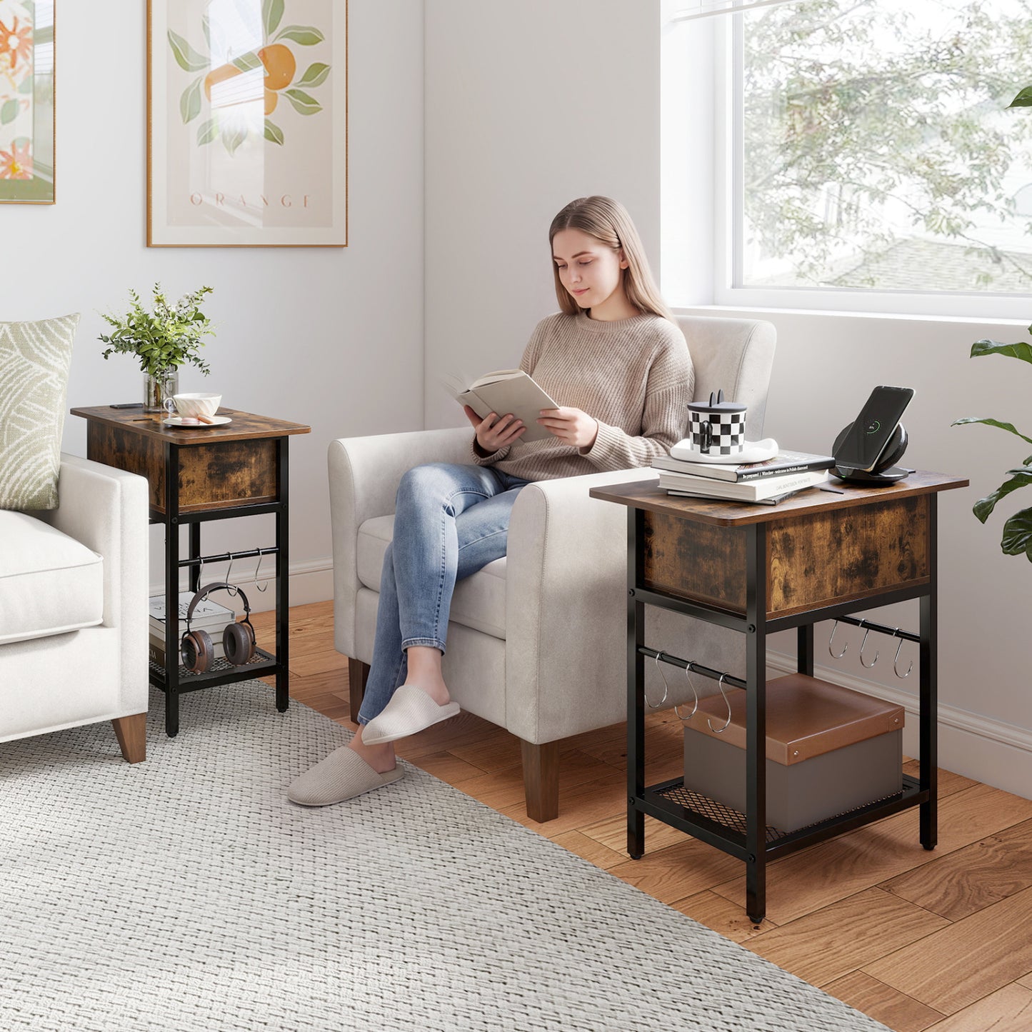 Giantex end table with charging station featuring USB ports, outlets, and a flip top for living room use, by Direct by Wilsons Home Store
