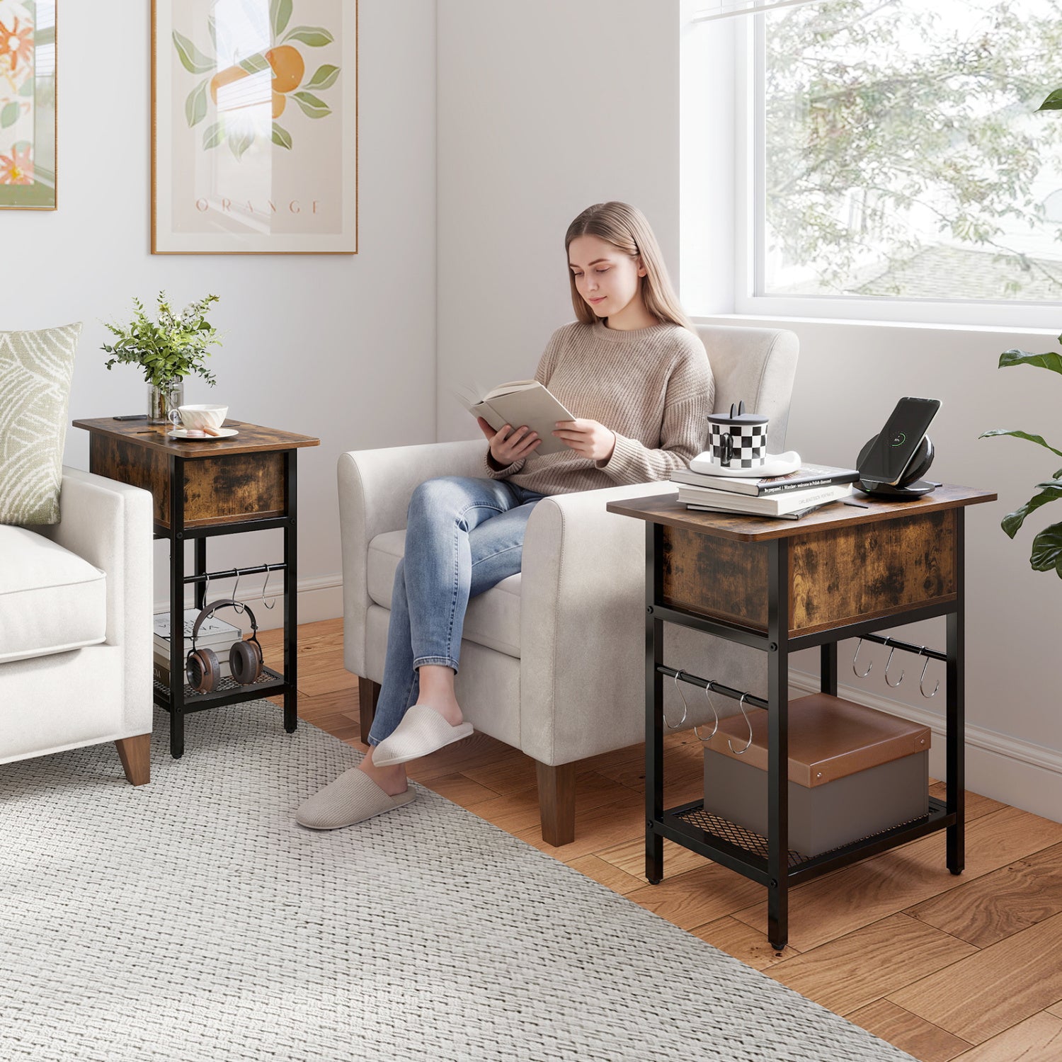Giantex end table with charging station featuring USB ports, outlets, and a flip top for living room use, by Direct by Wilsons Home Store