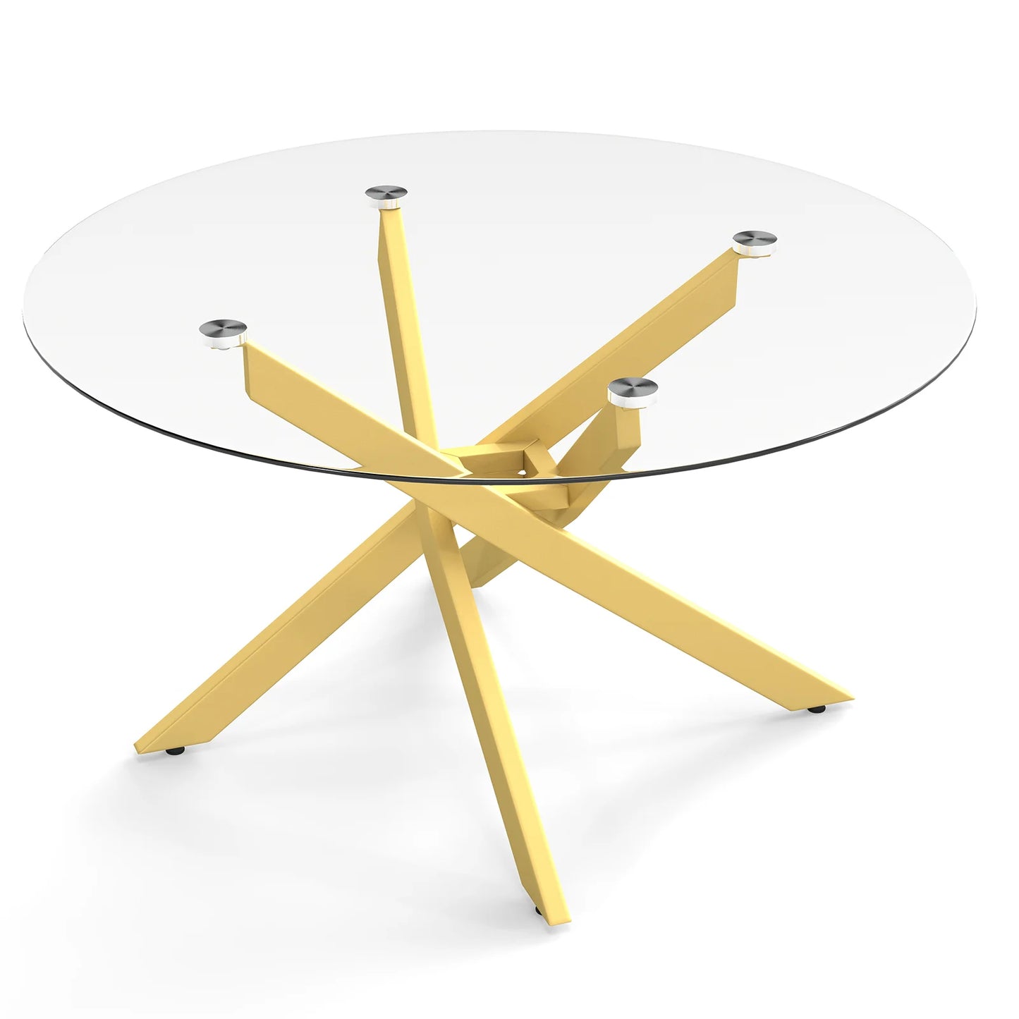 Glass Coffee Table Round Clear Center Table with Tempered Glass Top-Golden