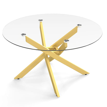 Glass Coffee Table Round Clear Center Table with Tempered Glass Top-Golden