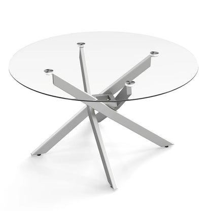 Glass Coffee Table Round Clear Center Table with Tempered Glass Top-Golden