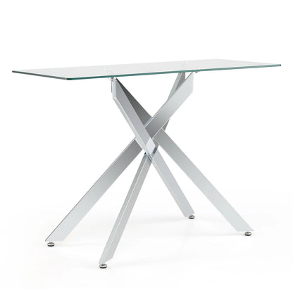 Glass Console Table Modern Entryway Table with Clear Tempered Glass Top-Silver