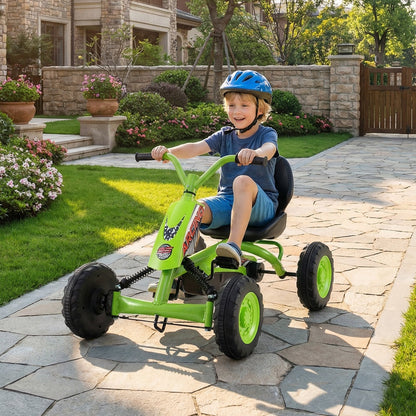 Go Kart for Kids 4 Wheel with Steering Handlebars and Adjustable Seat-Green