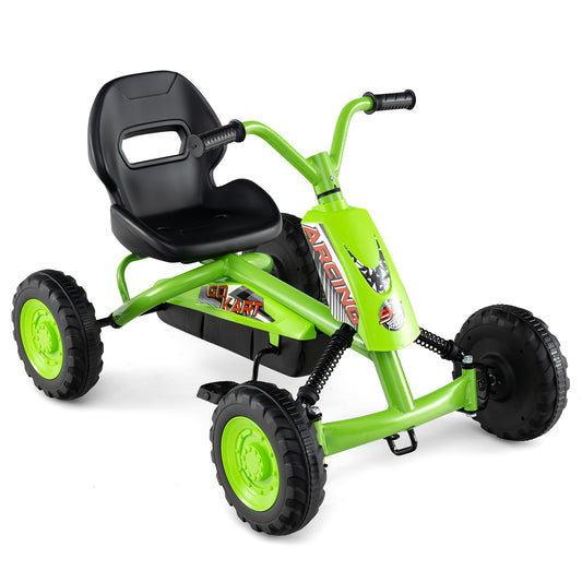 Go Kart for Kids 4 Wheel with Steering Handlebars and Adjustable Seat-Green