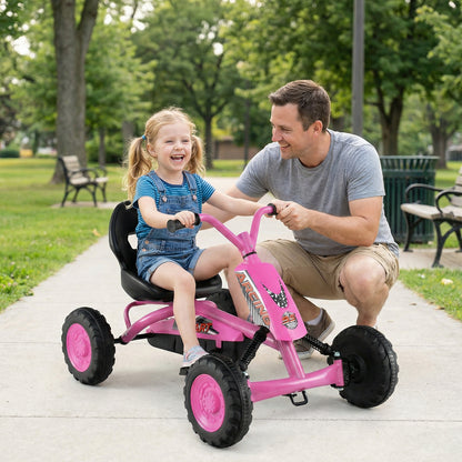 Go Kart for Kids 4 Wheel with Steering Handlebars and Adjustable Seat-Green
