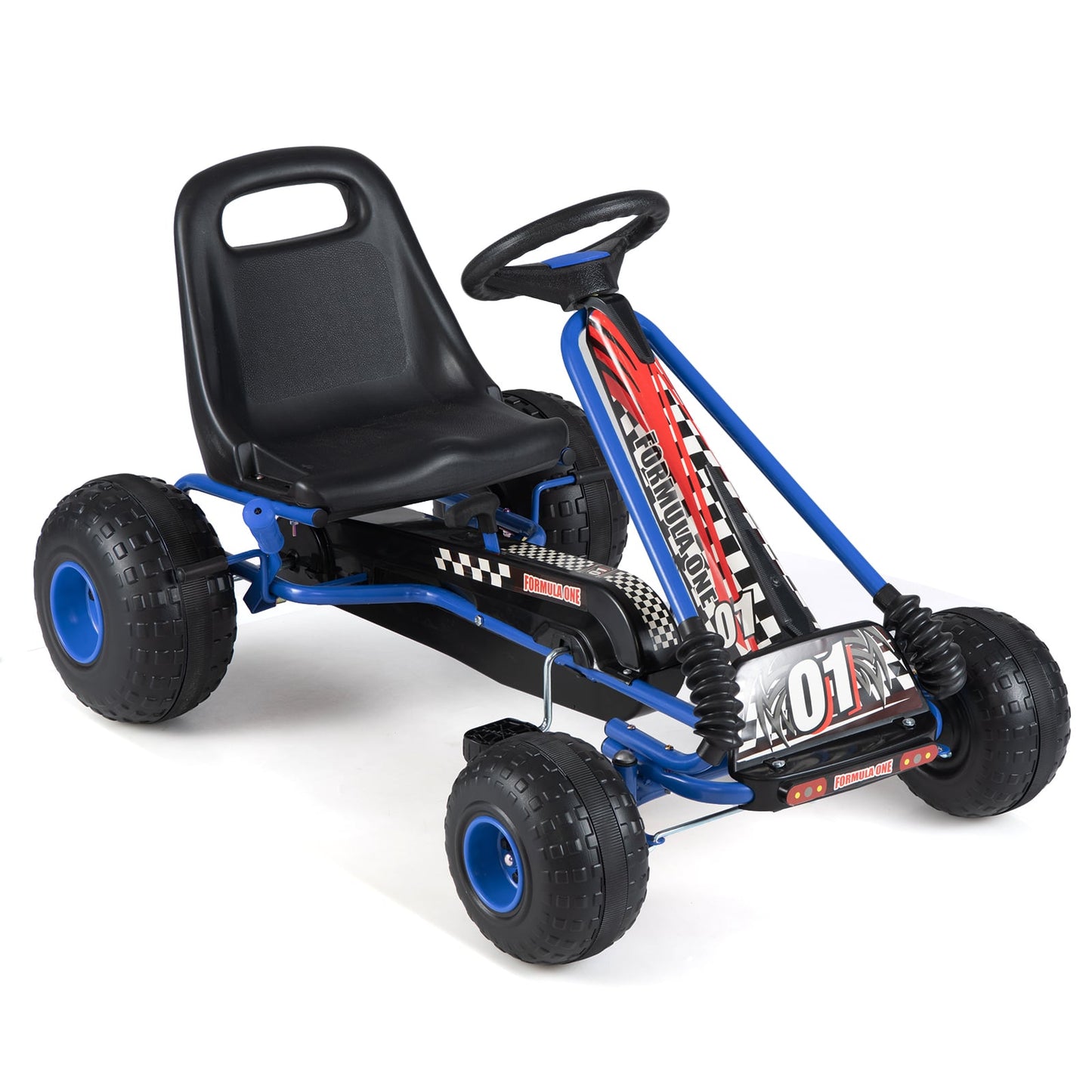 Go Kart for Kids 4 Wheels Pedal with Adjustable Seat and Multi-Terrain Wheels-Blue