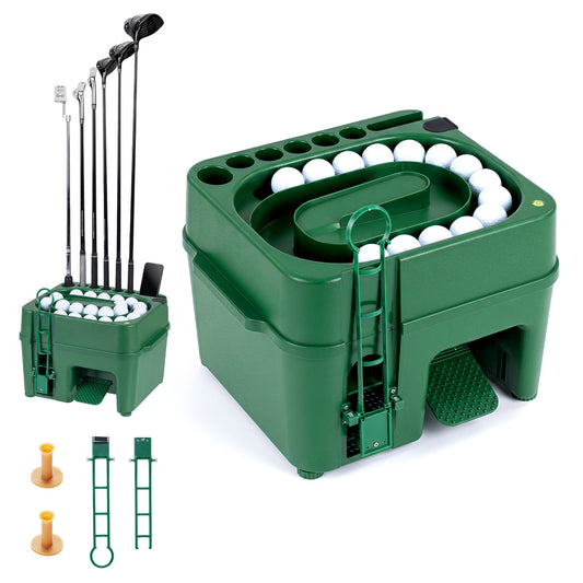 Wilson golf ball dispenser with 6-club holder and 50-ball capacity, designed for beginner and advanced golfers.