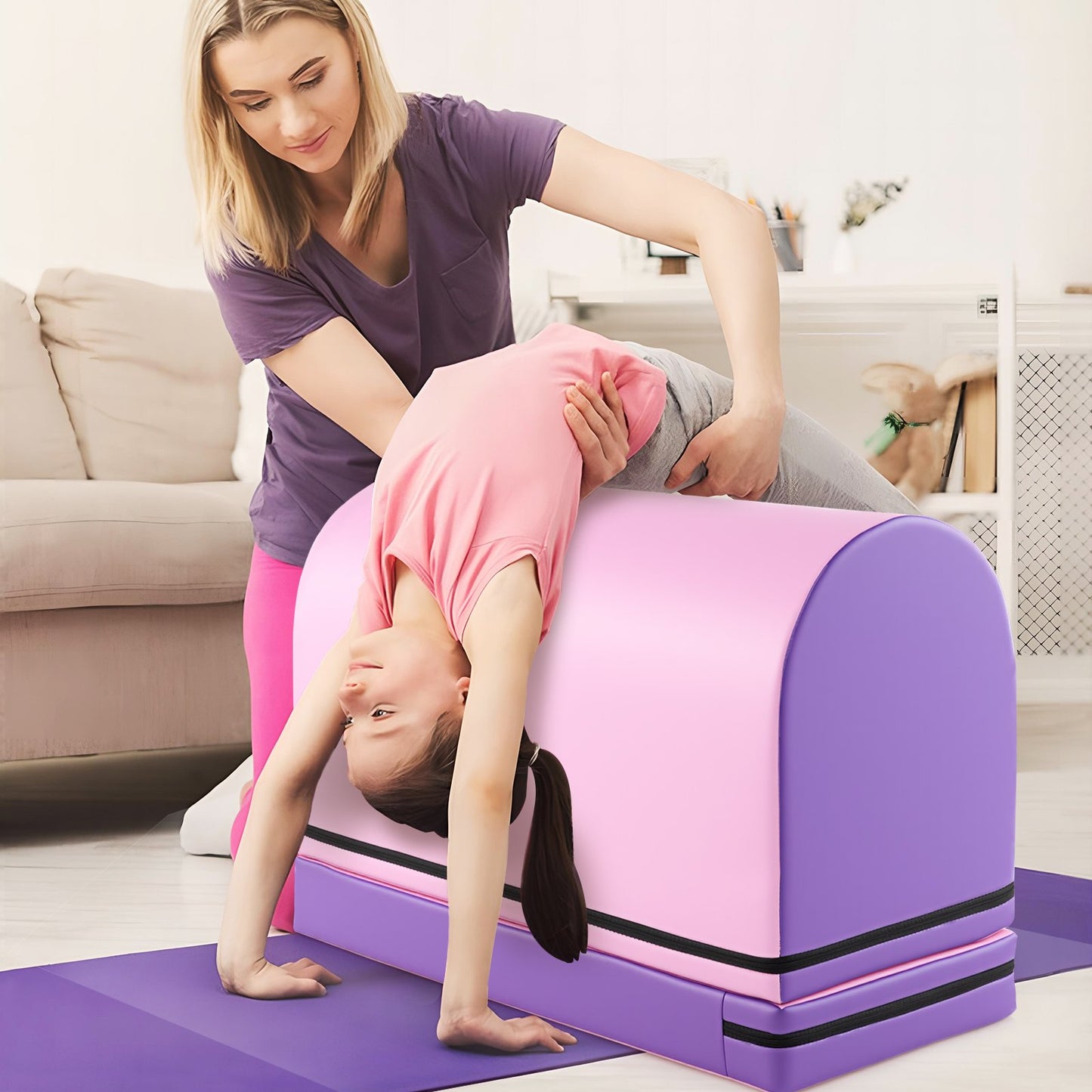 Gymnastics Vaulting Box with Detachable Mat Carrying Handle for Kids-Blue