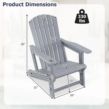 Blue HDPE Adirondack chair with cup holder and wood-like texture, high back outdoor patio seating for garden use.