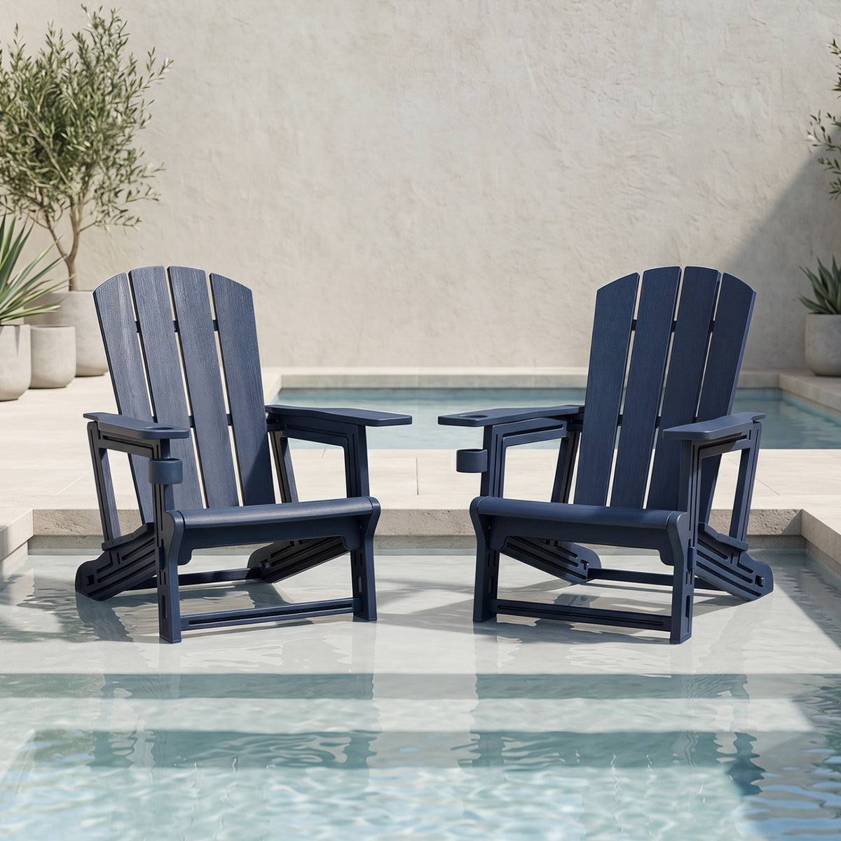 Black HDPE Adirondack chair with realistic wood grain finish, ideal for outdoor patio and backyard seating.
