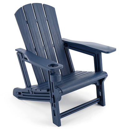 Black HDPE Adirondack chair with realistic wood grain texture for outdoor patio or backyard seating.