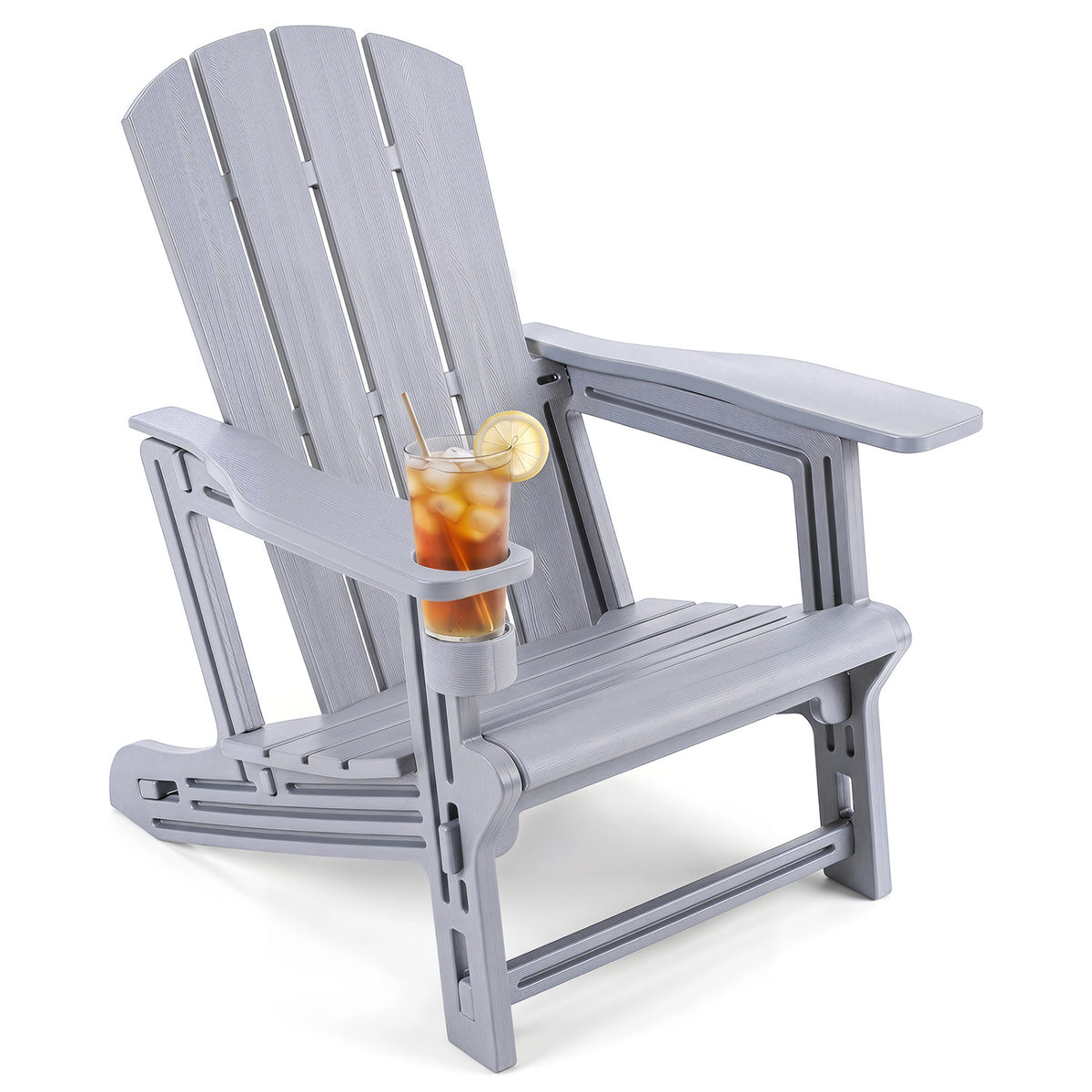 Black HDPE Adirondack chair with realistic wood grain texture, ideal for outdoor backyard patio seating.