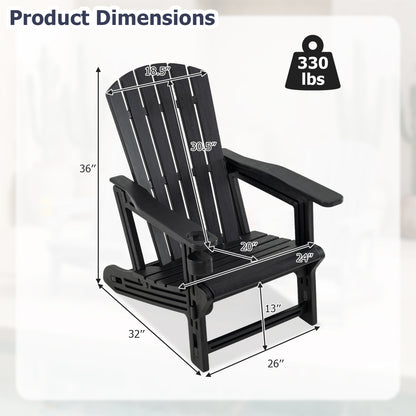 Black HDPE Adirondack chair with cup holder and wooden texture, outdoor patio seating by Wilsons Home Store