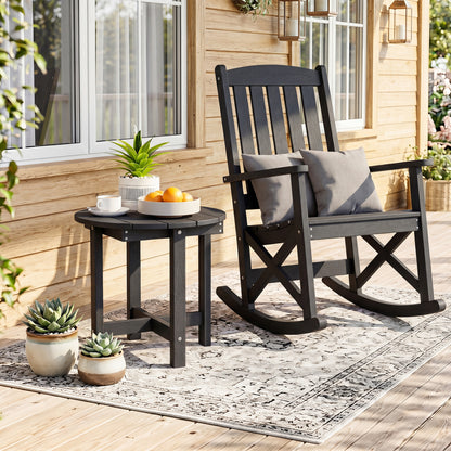 Black HIPS Adirondack side table with weather-resistant waterproof top, ideal for outdoor patio or garden use.