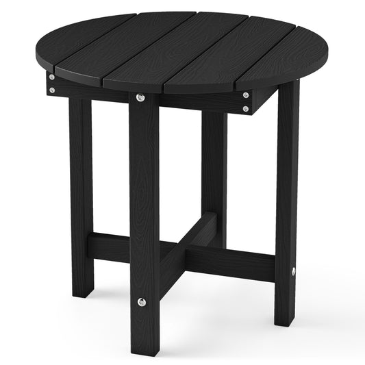 Black HIPS Adirondack side table with weather-resistant waterproof top, outdoor patio furniture for relaxing outdoor spaces.