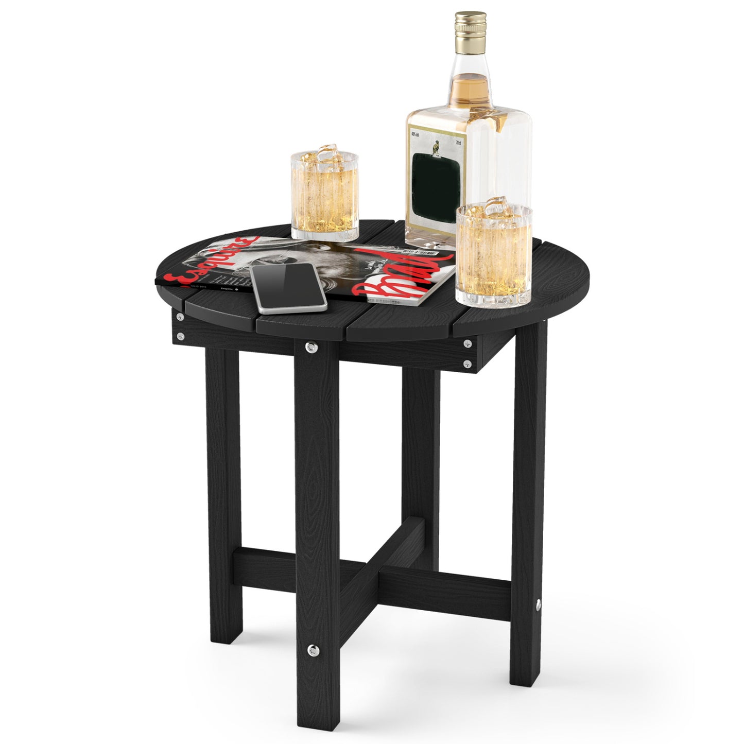 Black HIPS Adirondack side table with weather-resistant waterproof top, perfect for outdoor patio and garden spaces.