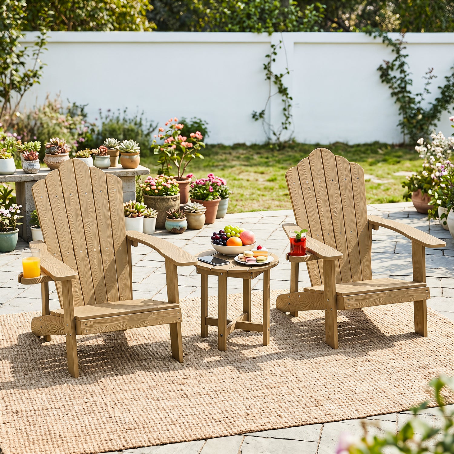 Black HIPS Adirondack side table with weather-resistant, waterproof top, designed for outdoor patio use.