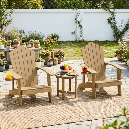 Black HIPS Adirondack side table with weather-resistant, waterproof top, designed for outdoor patio use.